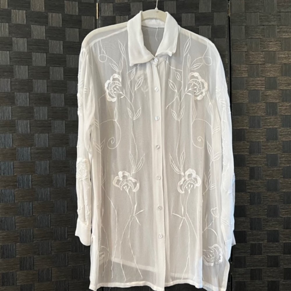 Sheer White Embroidered Shirt